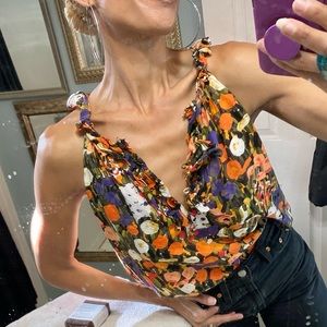 J Crew monet floral silk art tank top shirt abstract ruffle M impressionist